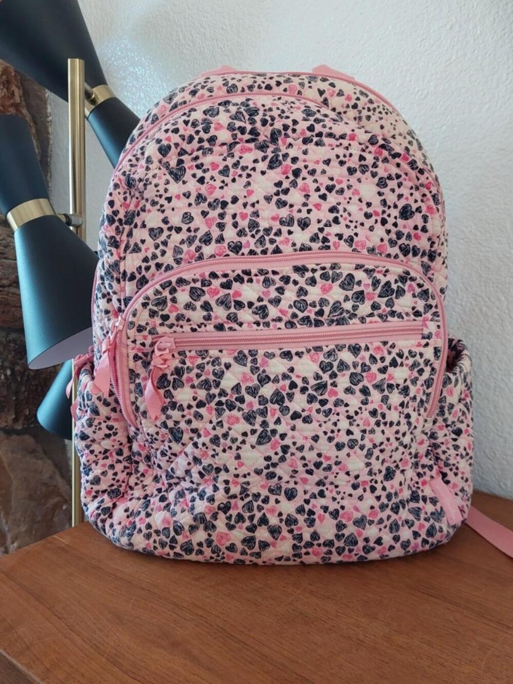 vera bradley love you lots backpack used Pink and black heart print backpack wit